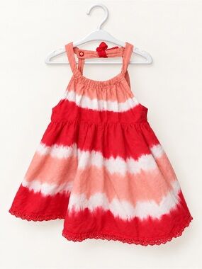 Tommy Bahama Girls 18M Pink Red Tie-Dye Cotton Sundress Bow Back Crochet Trim